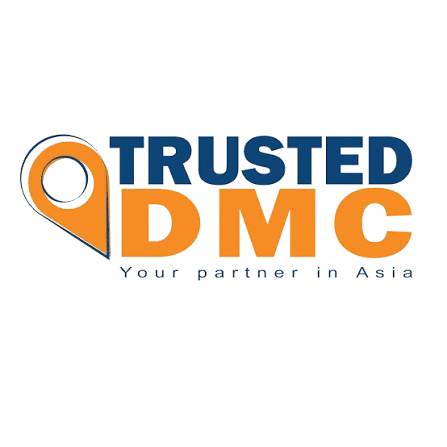 Trusted DMC corporate logo featuring an orange location pin icon, dark blue and orange text, and the tagline "Your partner in Asia".